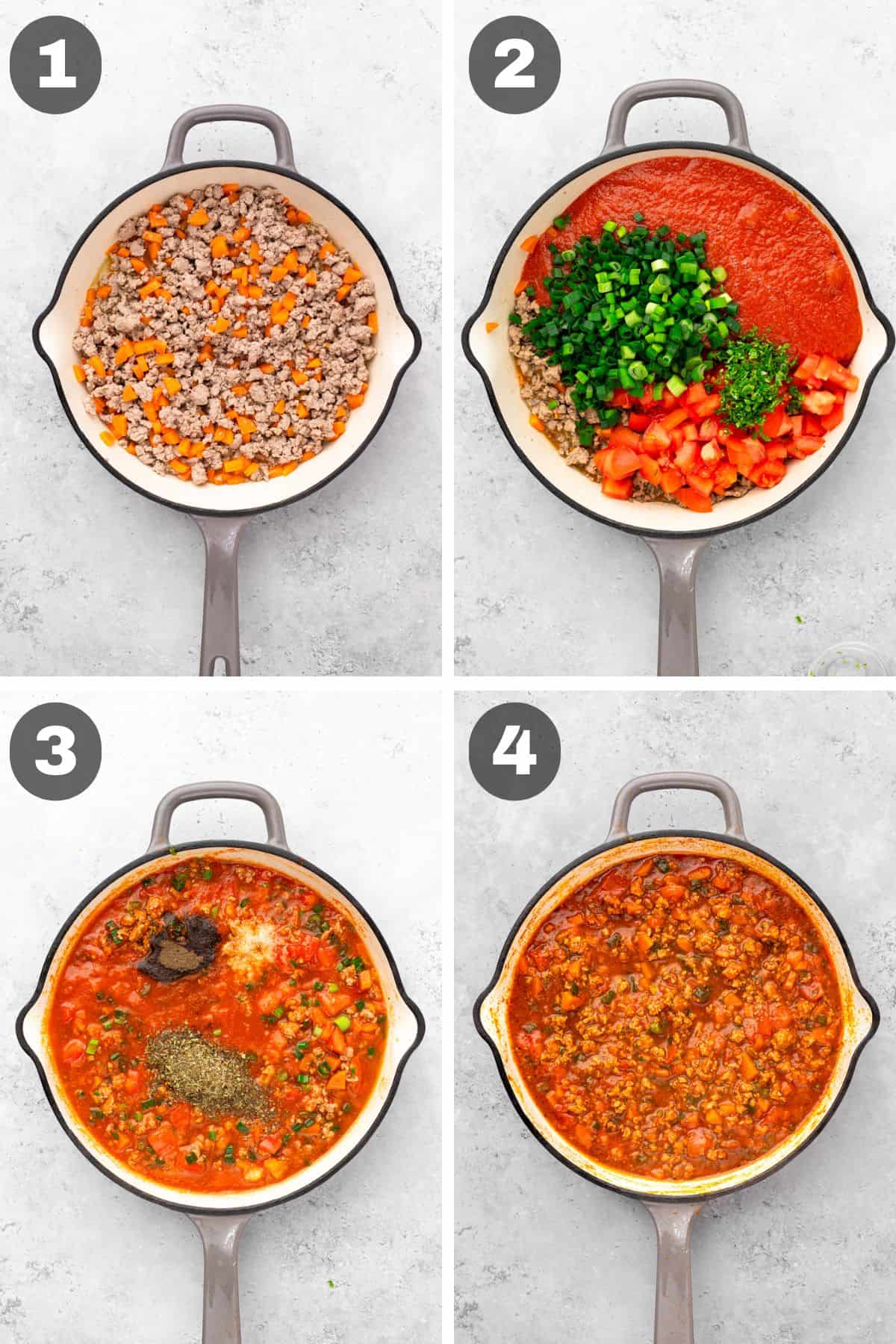 Process photos showing how to make low FODMAP Ragu sauce
