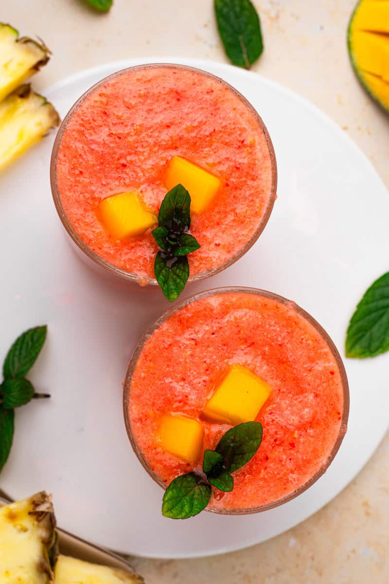 Two smoothies photographed from above.