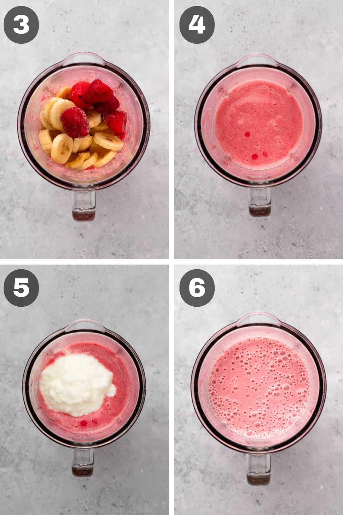 adding the rest of the ingredients for the pomegranate and banana smoothie to a high speed blender