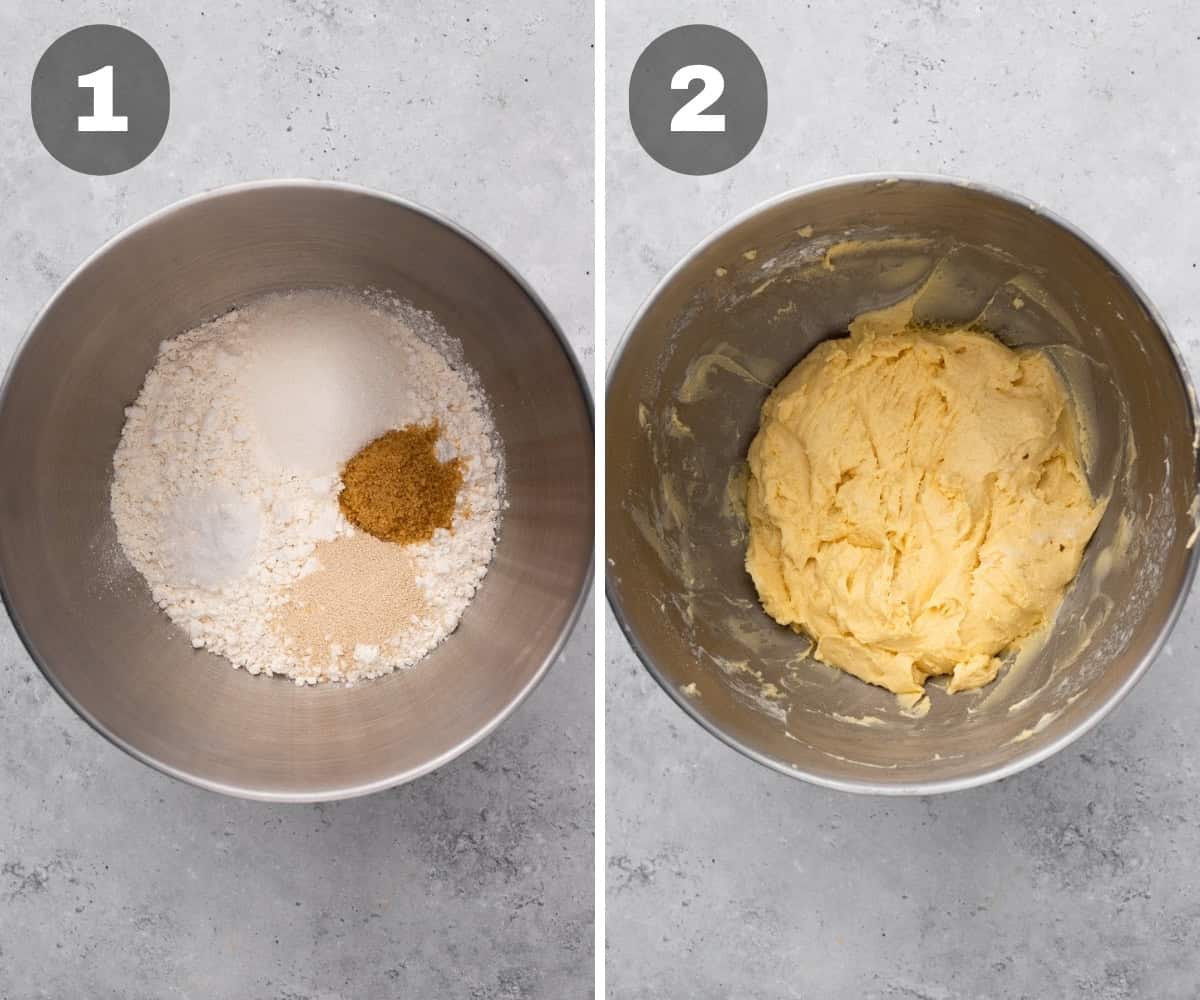 mixing the ingredients to make gluten free rolls