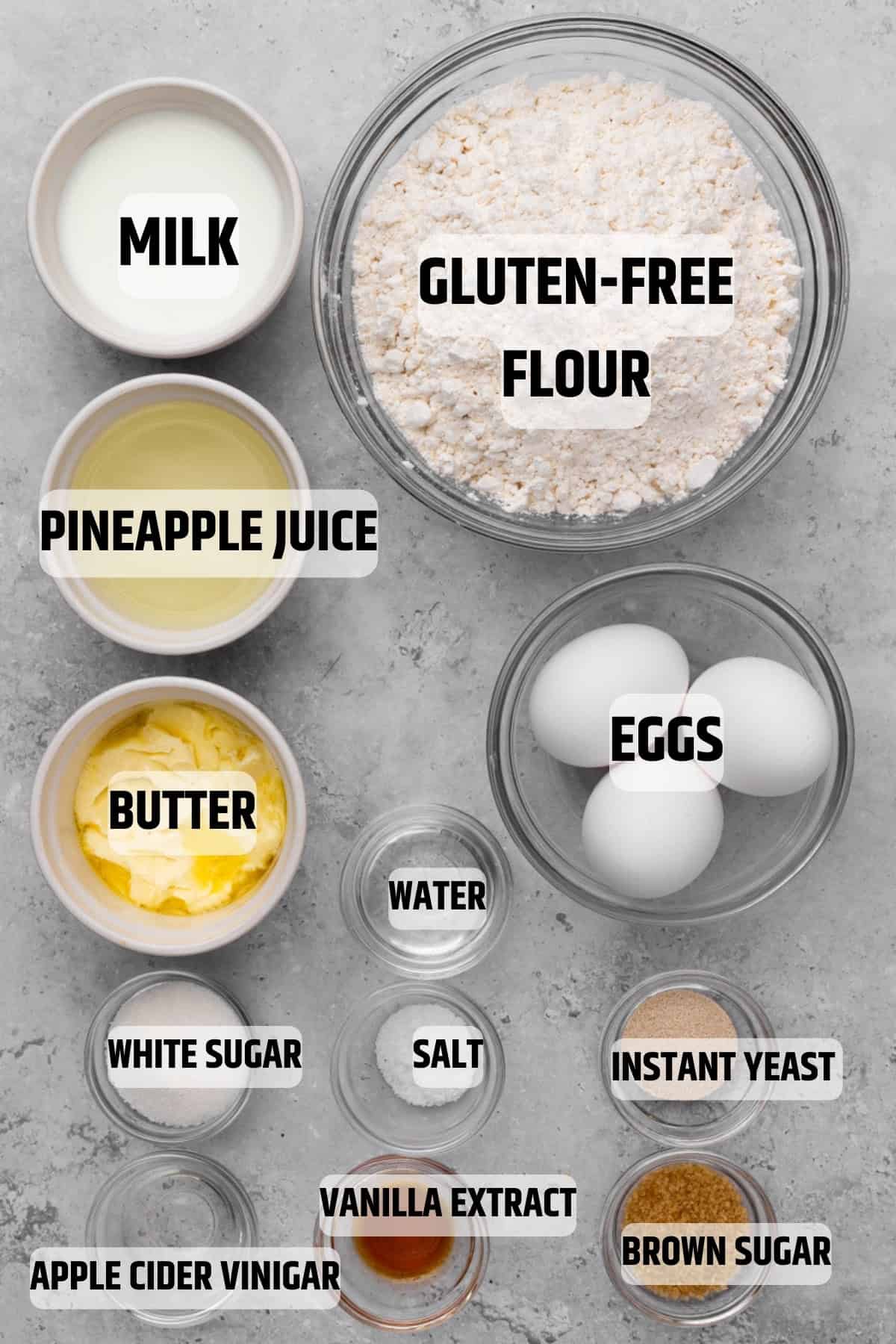 ingredients to make Gluten-Free Hawaiian Rolls
