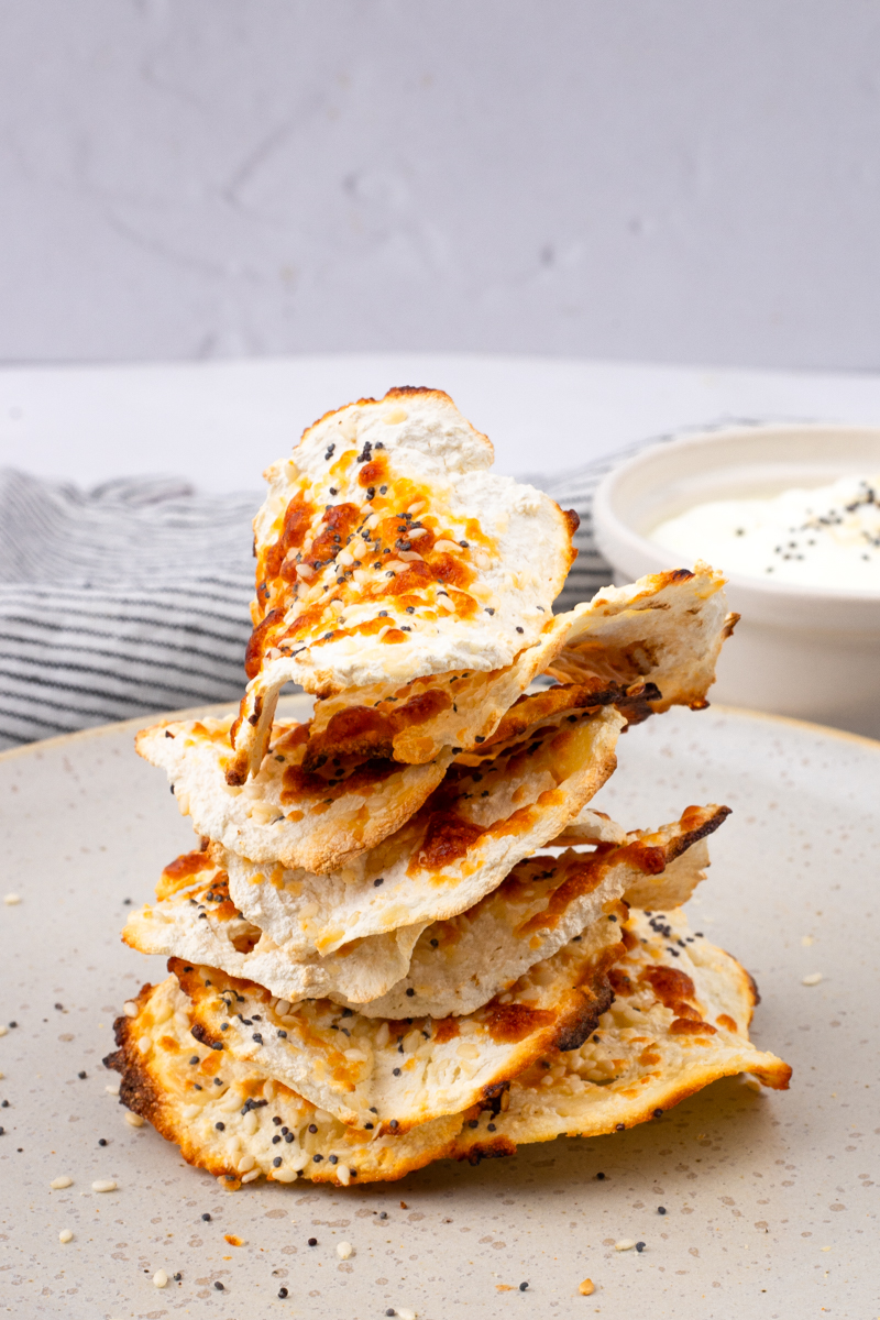 stack of baked cottage cheese chips