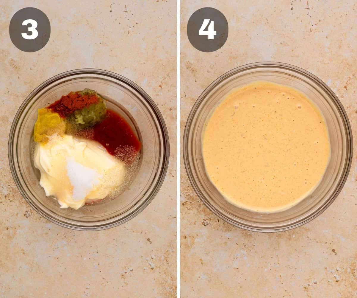 making the burger sauce in a mixing bowl