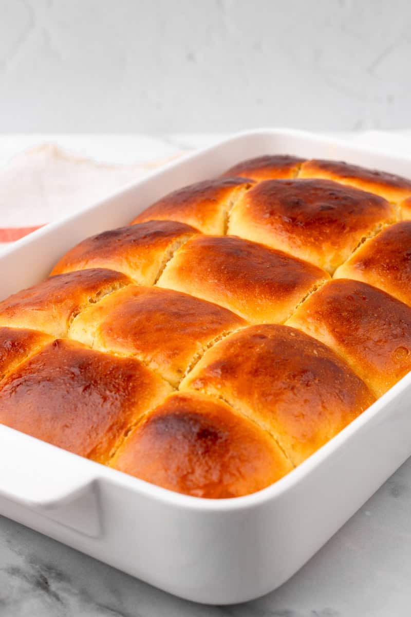 pan of baked gluten free bread rolls